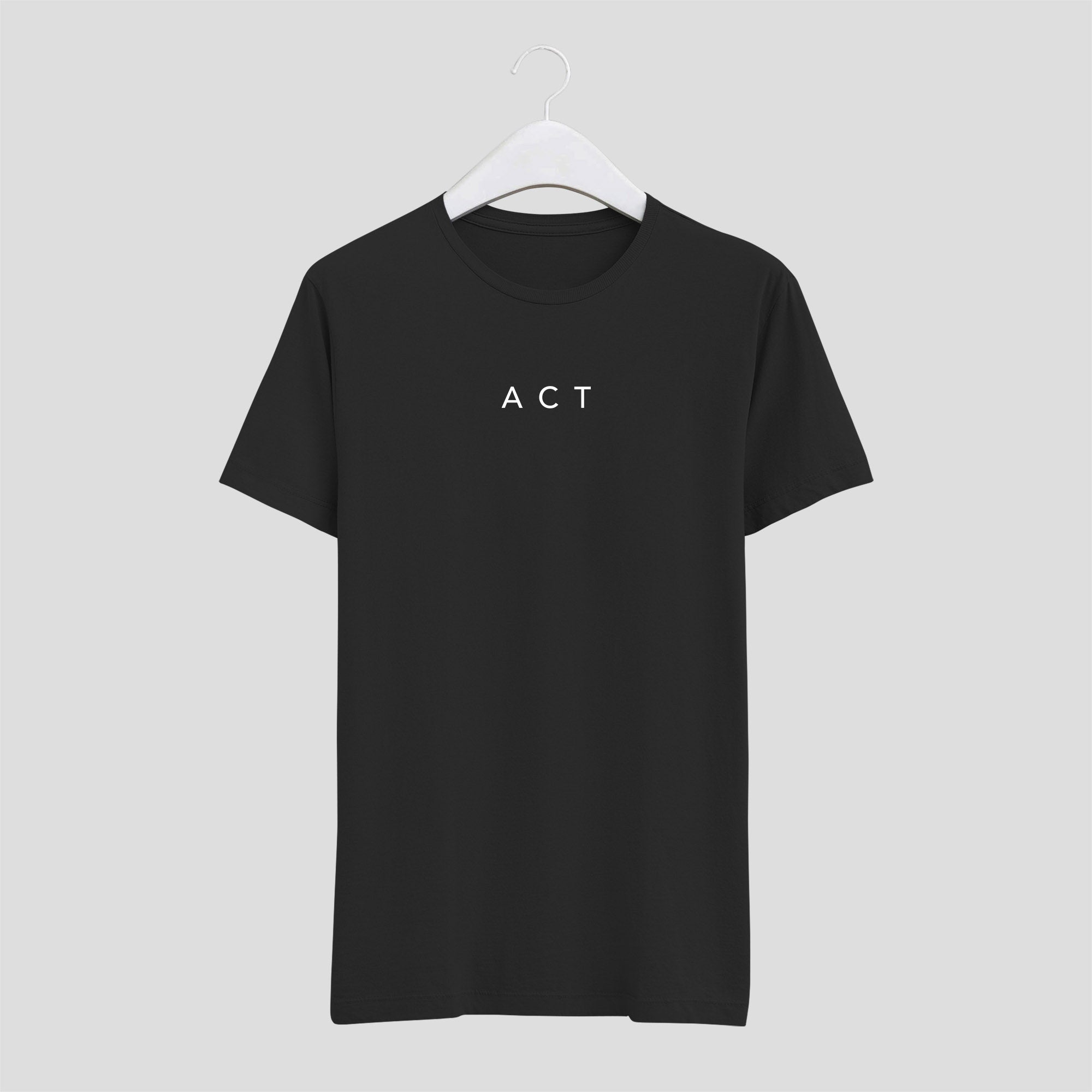 camiseta act now minimalista con palabras finas negra hombre