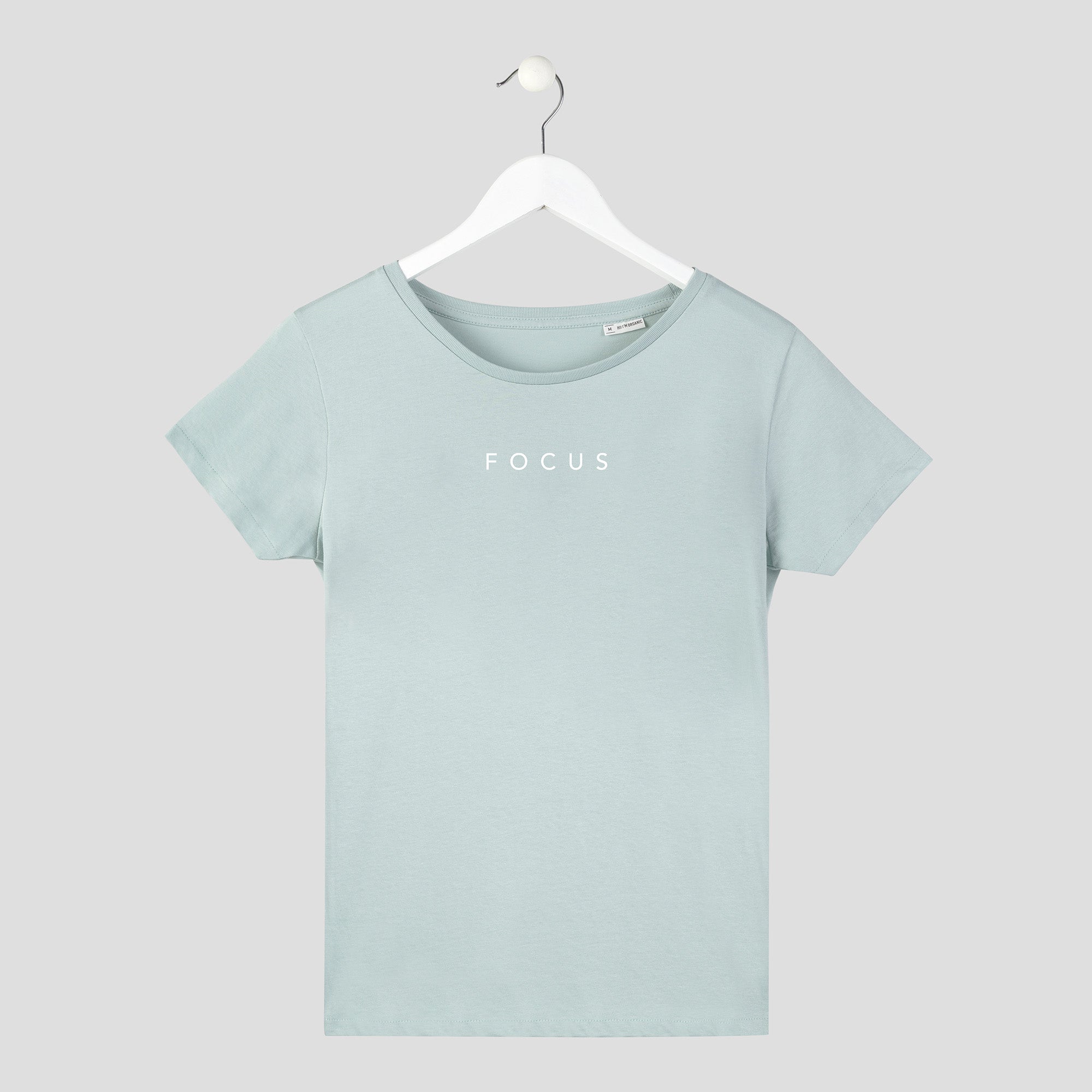 camiseta focus concentrado minimalista de algodón orgánico mujer verde