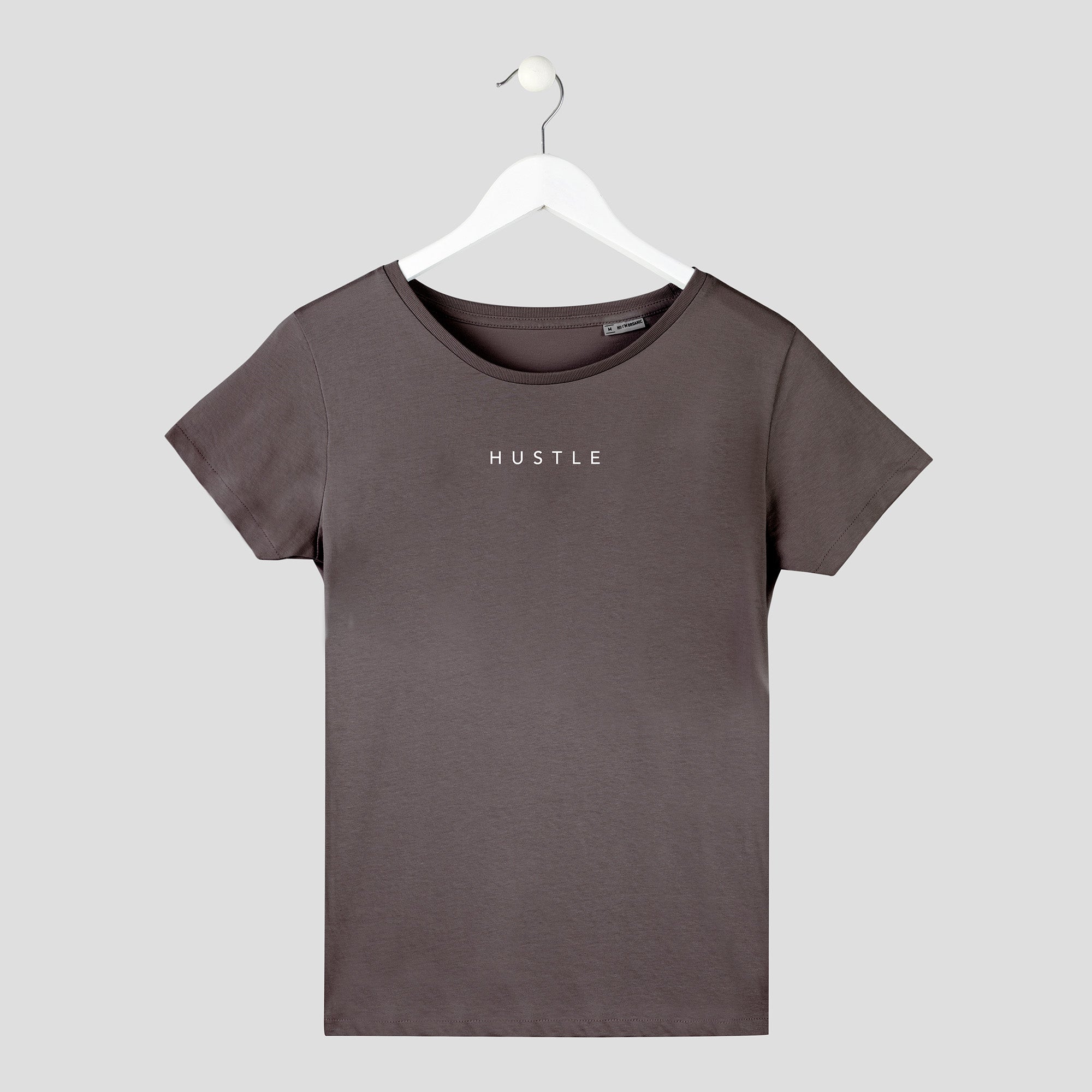 camiseta hustlin' minimalista letras finas chica gris
