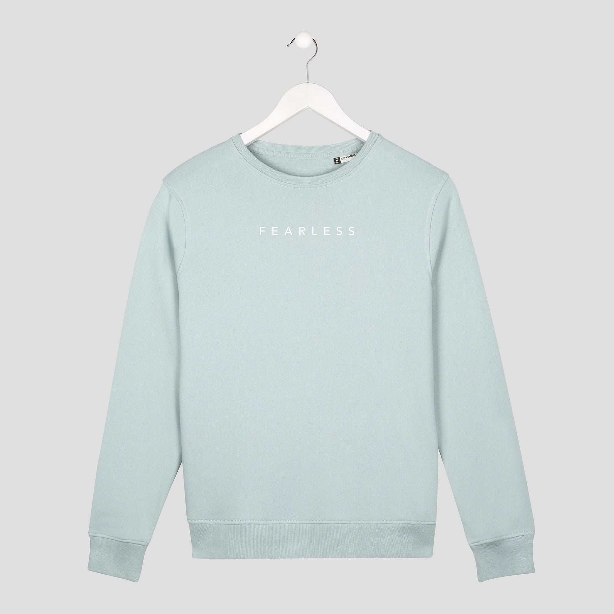 sudadera minimalista fearless sin miedo letras finas unisex verde