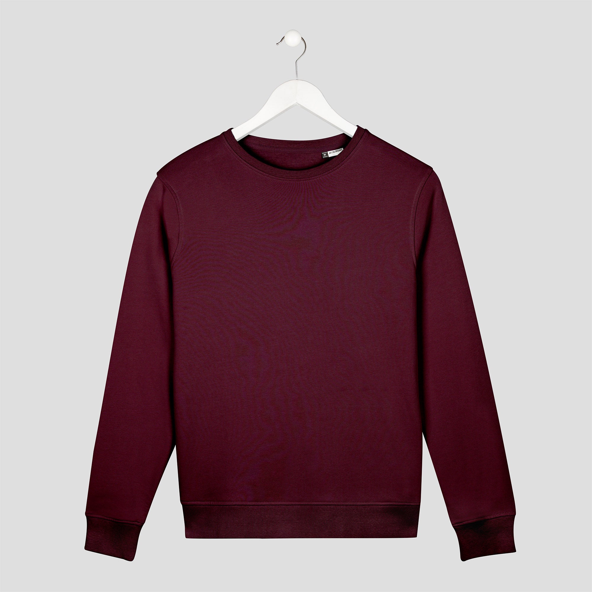 sudadera personalizada color burdeos y letras blancas organica