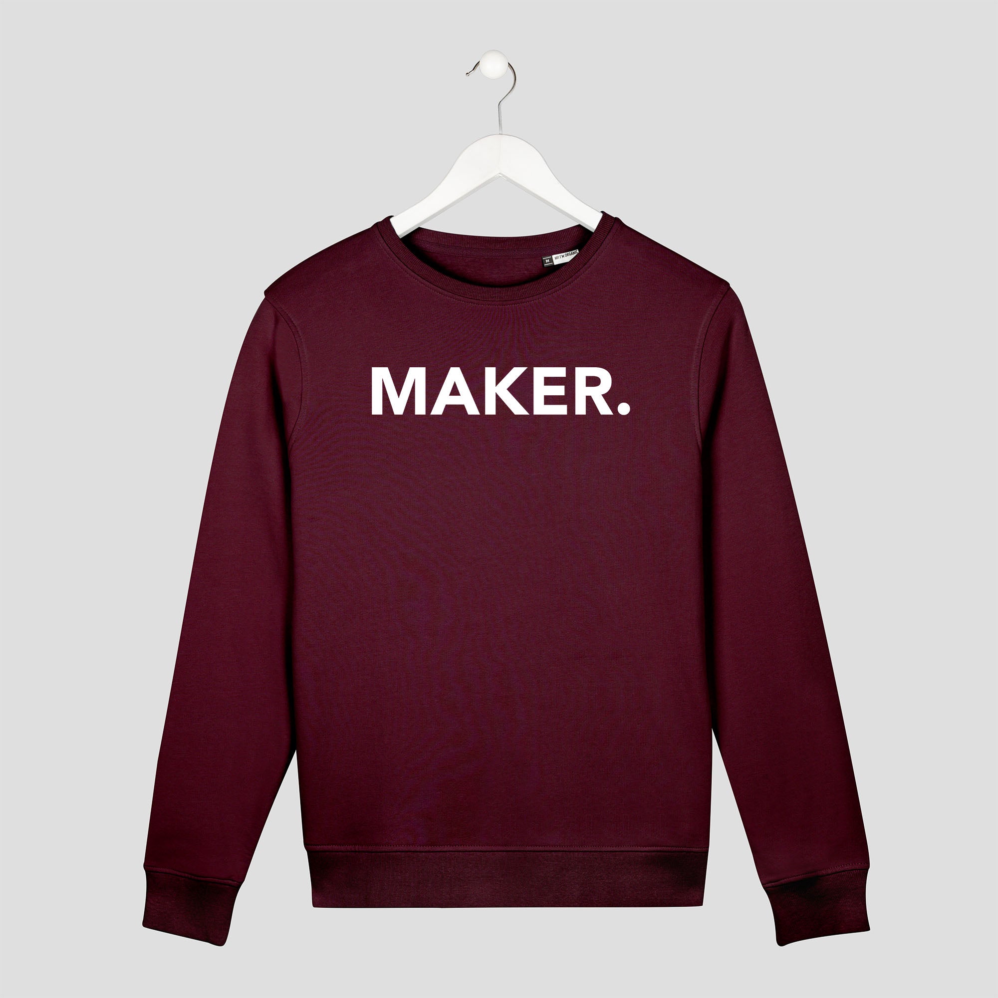 sudadera minimalista maker emprendedores burdeos unisex sin capucha